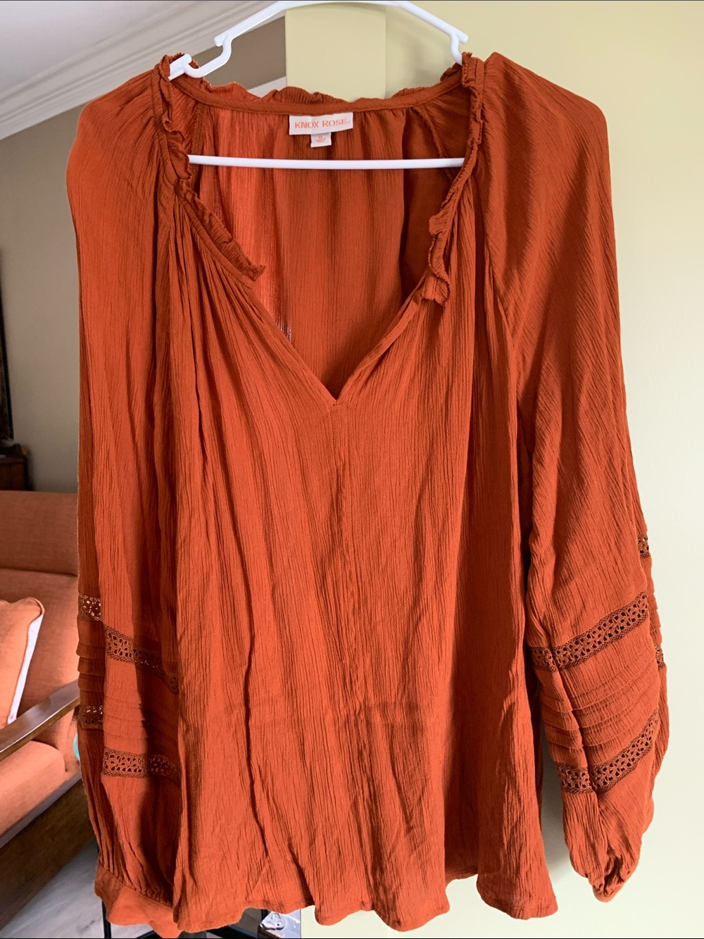 Knock Knox Burnt Orange Boho Peasant Top